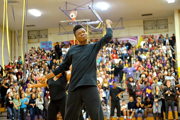 Xpress dancer Kyshaun Stringer performs at the Eagle Empire pep rally.
Photo by Elise Garcia