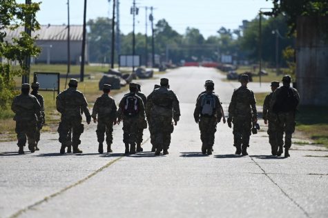 JROTC students walk towards their next destination during the afternoon to get started on their next activity of the day. Talon Photo by Jesus Serrano